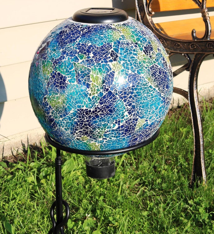 Azul Terra Outdoor Glass Gazing Globe W/ Solar Light