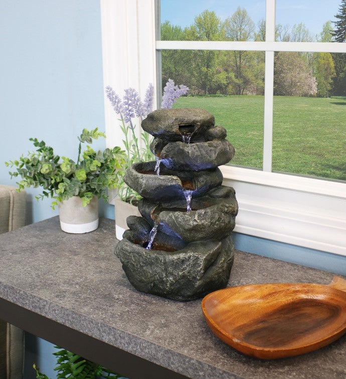 Indoor Stacked Rocks Tabletop Led Water Fountain 10.5 Inch