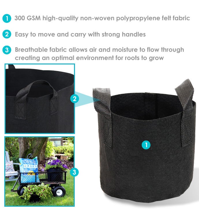 10-pack Garden Grow Bags With Handles - Non-woven Fabric