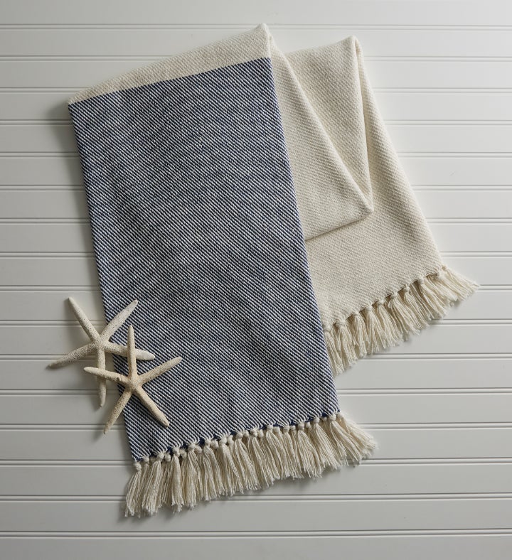 Split P Herringbone Throw   Natural & Navy   60''l