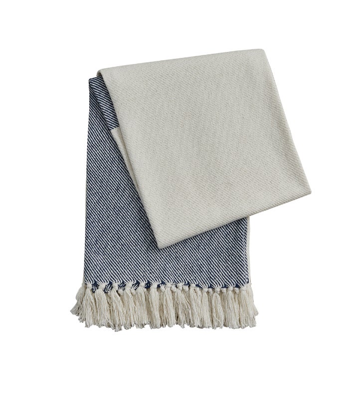 Split P Herringbone Throw   Natural & Navy   60''l