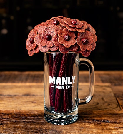Beef Jerky Flower Bouquet In A Beer Mug 'vase'