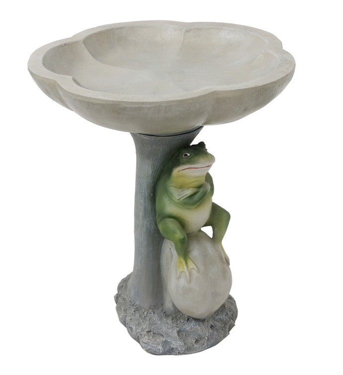22" Bird Bath Polyresin Outdoor Garden Lightweight Brooding Frog On Stone