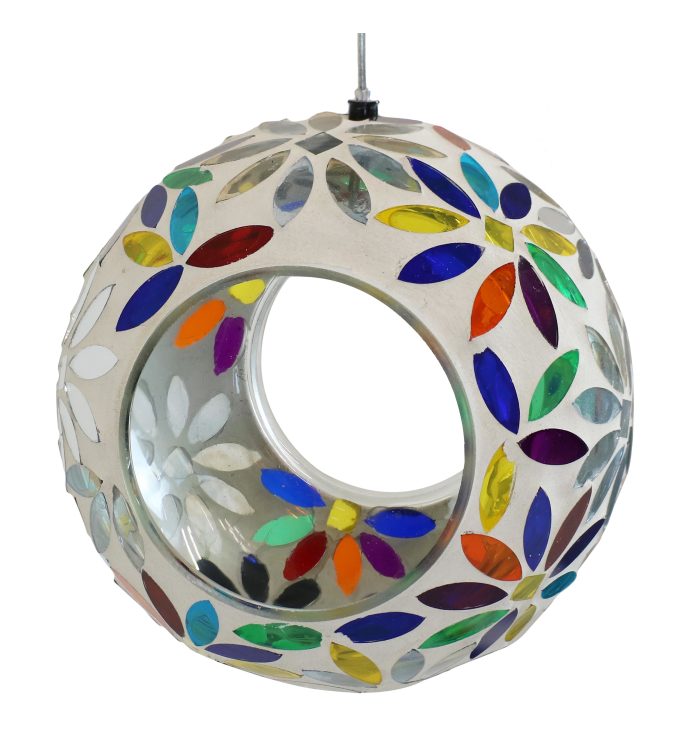 Rainbow Daisies Mosaic Hanging Bird Feeder Fly Through 6 Inch
