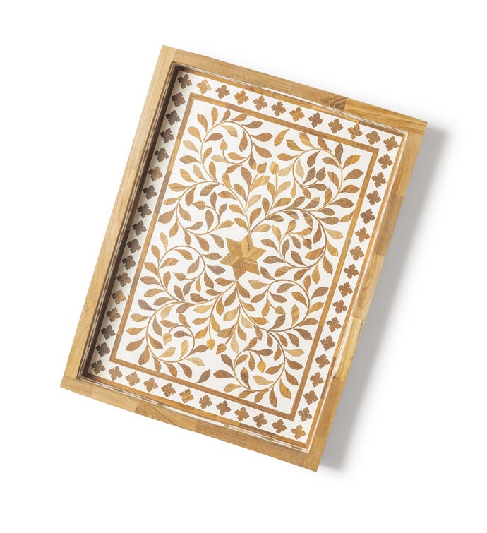 Gauri Kohli Jodhpur Wood Inlay Decorative Tray, 20" X 15