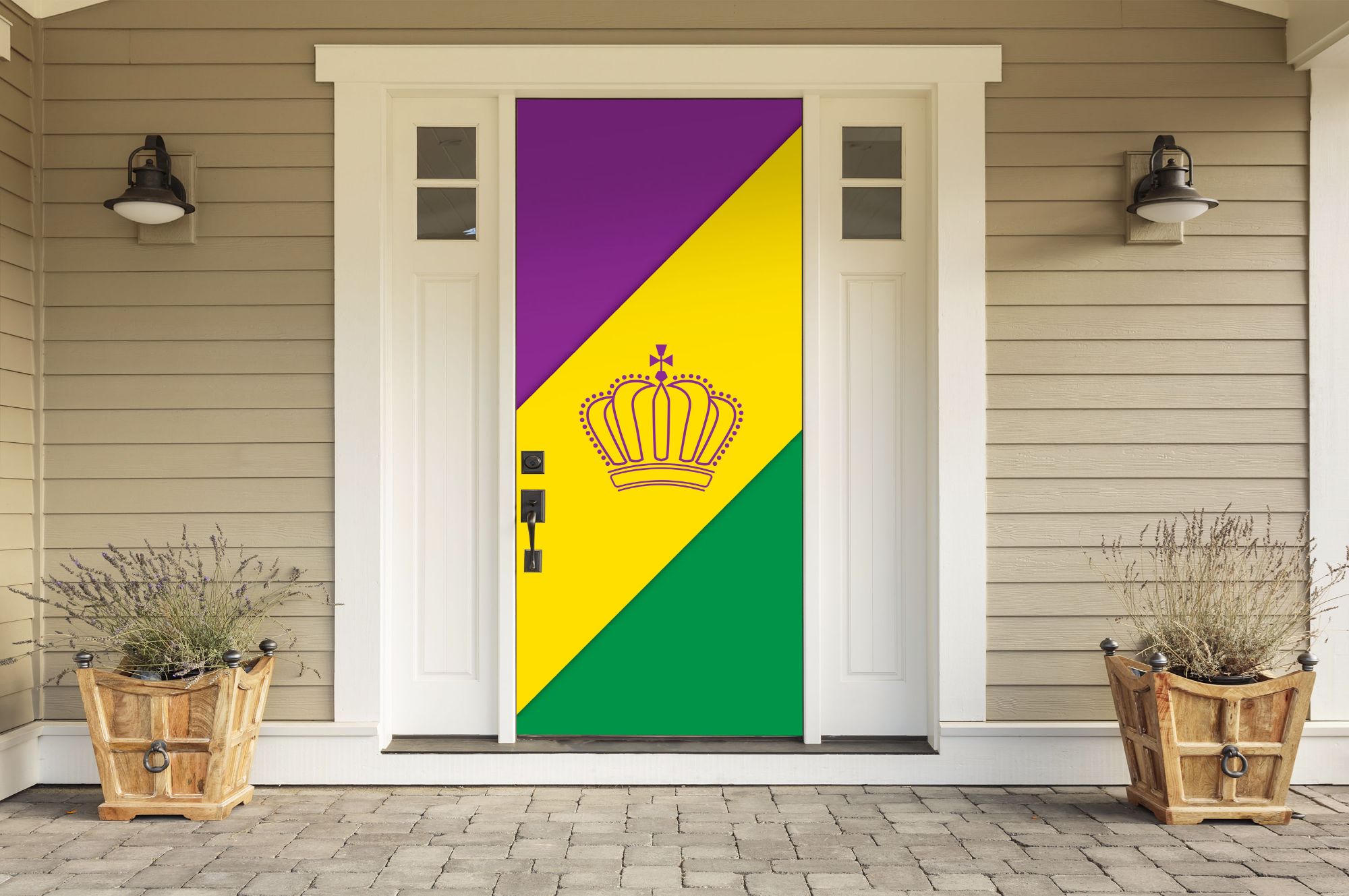 80" X 36" Purple And Yellow Outdoor Striped Mardi Gras Front Door Banner