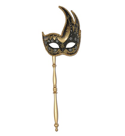 Pack Of 12 Black & Gold Glittered Mardi Gras Masquerade Masks