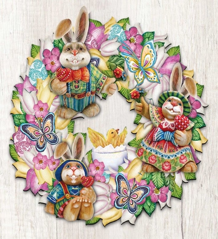 Easter Family Wreath Easter Outdoor Decor Large Ornament By G. Debrekht