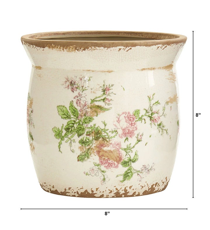 Nearly Natural 8” Tuscan Ceramic Floral Print Planter