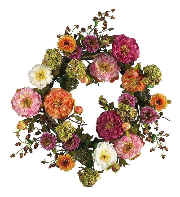 Nearly Natural 24" Mixed Peony Wreath