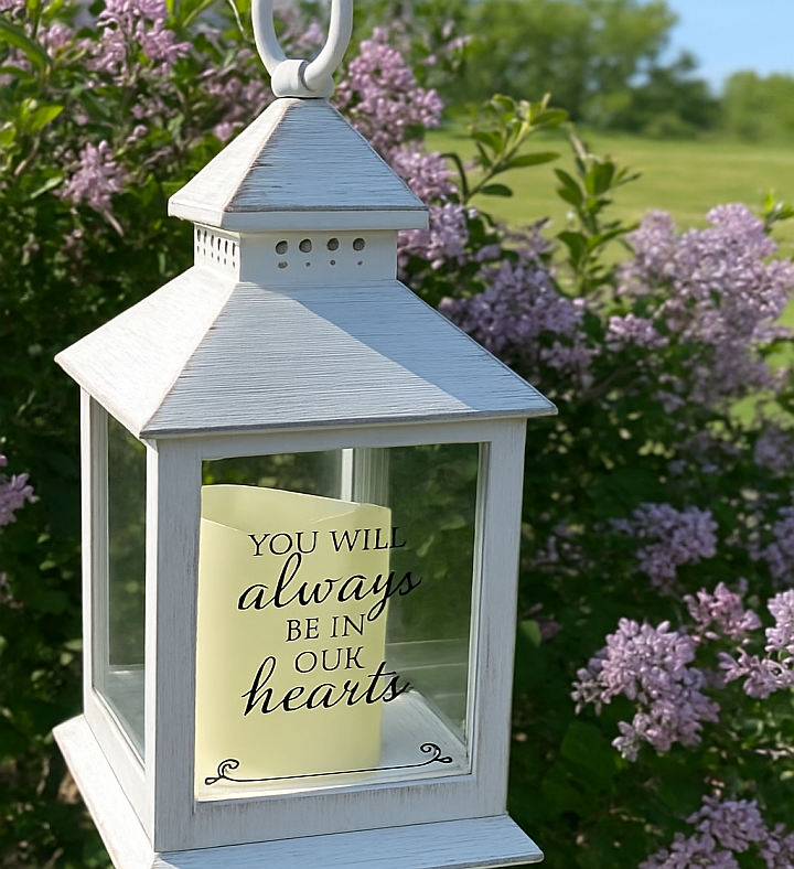 Memorial Lantern Sympathy Gift With Led Candle -"Always In Our Hearts"