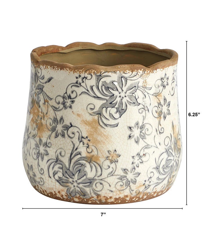 Nearly Natural 7â€ Tuscan Ceramic Gray Scroll Planter