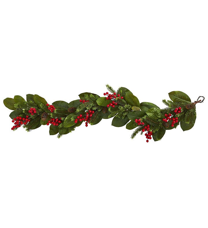 Nearly Natural 5 Magnolia Berry Pine Artificial Garland
