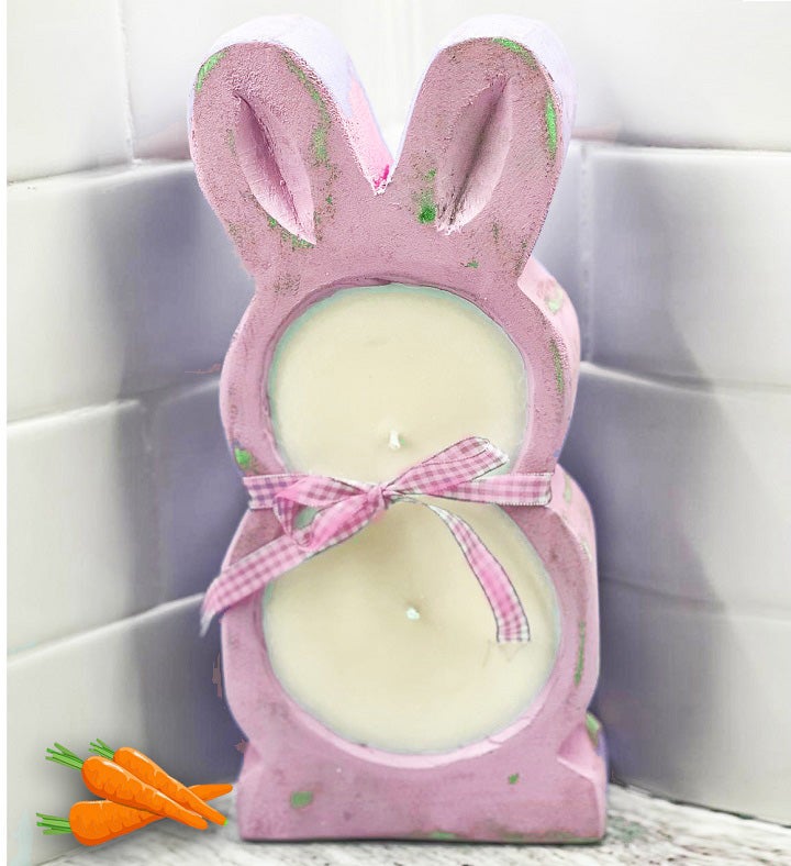 Spring Pink Bunny Dough Bowl Candle, Handmade In The Usa