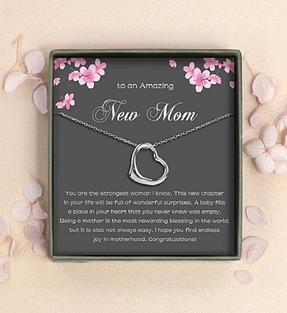 Amazing New Mom Silver Heart Necklace Mother's Day Jewelry