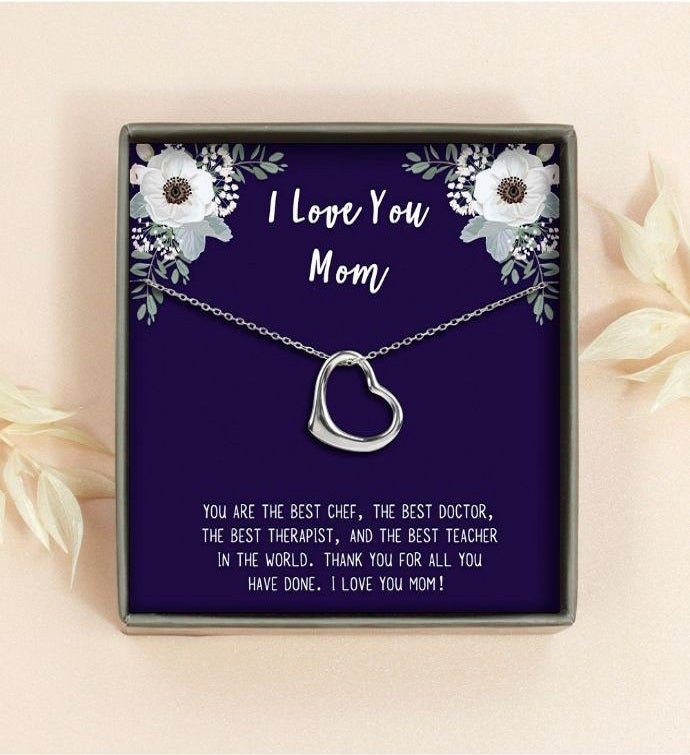 I Love You Mom Silver Heart Necklace Mother's Day Jewelry