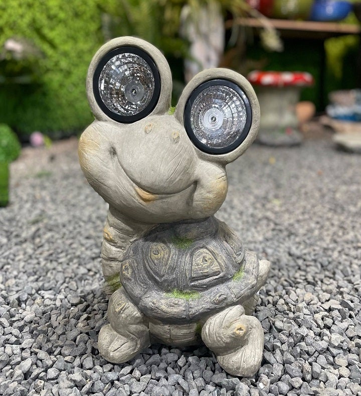 Mossy Turtle With Solar Led Eyes Garden Statue