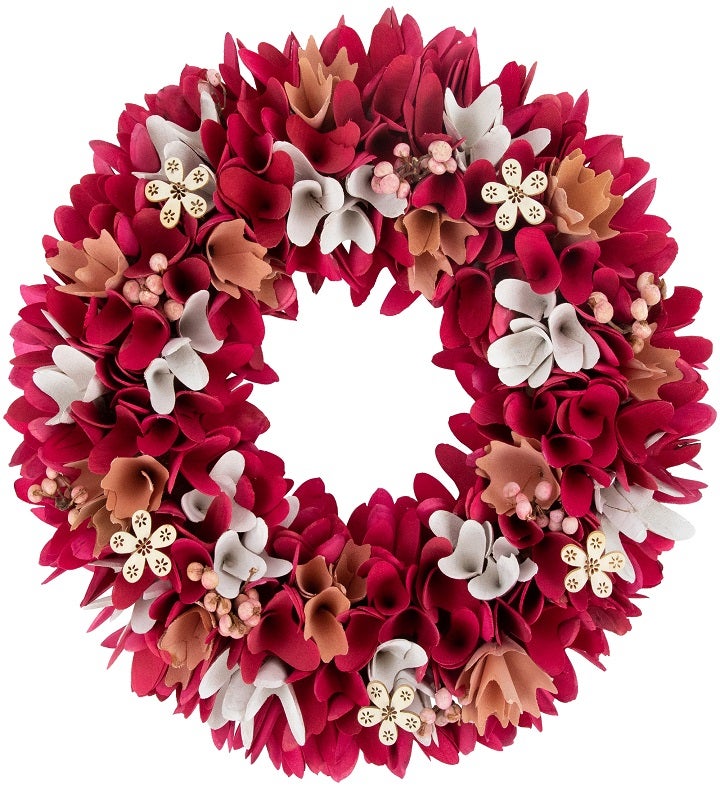 13" Fuchsia Pink And White Wooden Floral Spring Wreath With Berries