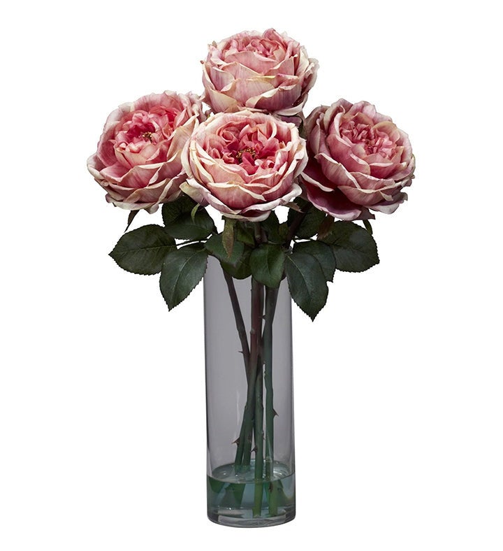 Nearly Natural Fancy Rose W/cylinder Vase Silk Flower Arrangement