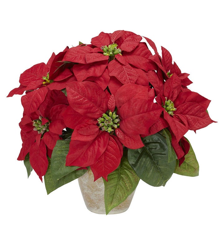 Nearly Natural Poinsettia W/ceramic Vase Silk Flower Arrangement