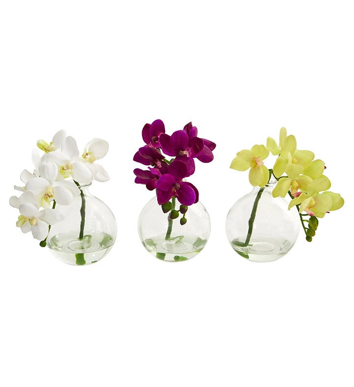 9” Phalaenopsis Orchid Artificial Arrangement In Vase  set Of 3