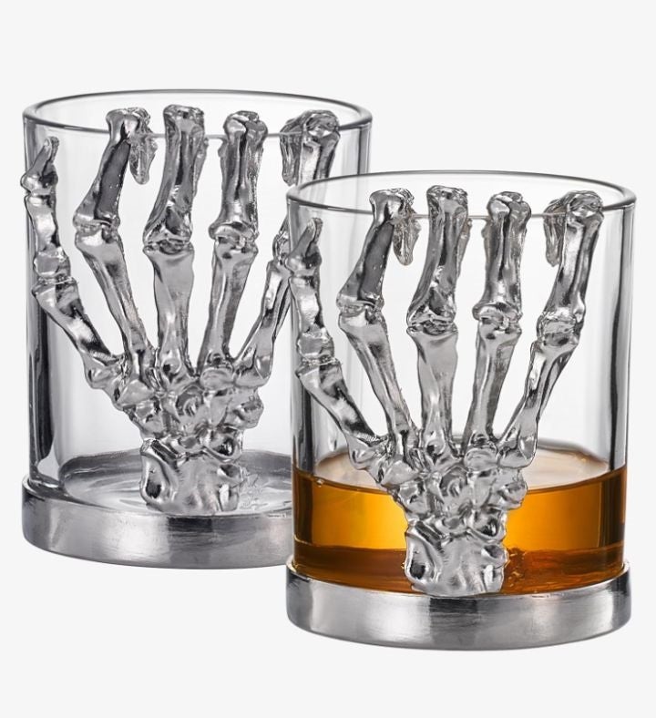 Skeleton Four Handed Whiskey Glass Set Of 2