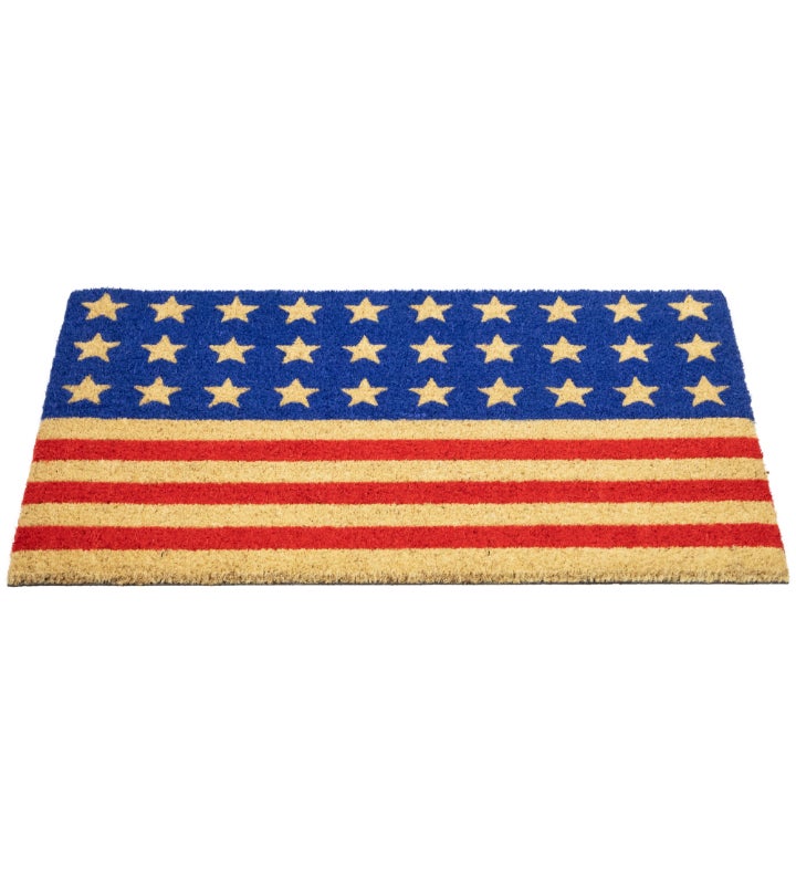 Blue And Red Americana Stripes And Stars Coir Outdoor Doormat 18" X 30"
