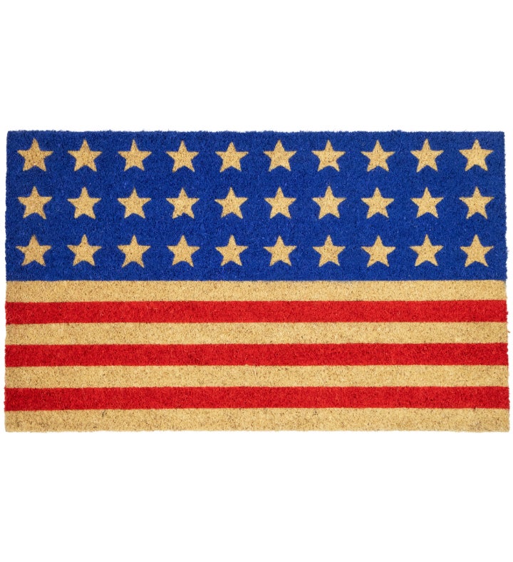 Blue And Red Americana Stripes And Stars Coir Outdoor Doormat 18" X 30"