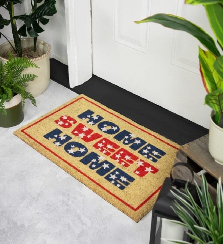 Red And Blue Americana Home Sweet Home Coir Outdoor Doormat 18" X 30"