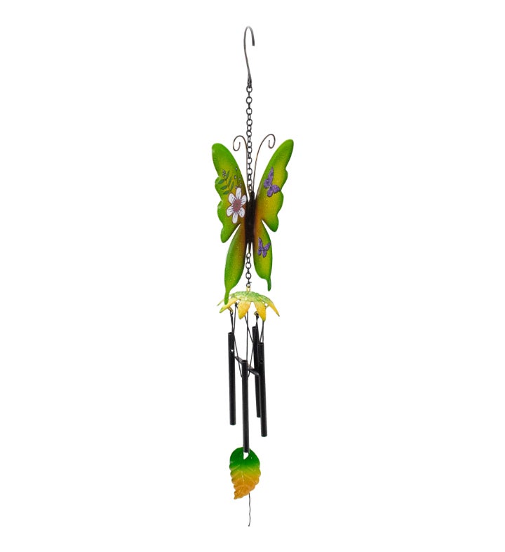 15.75" Green Metal Butterfly Outdoor Garden Windchime