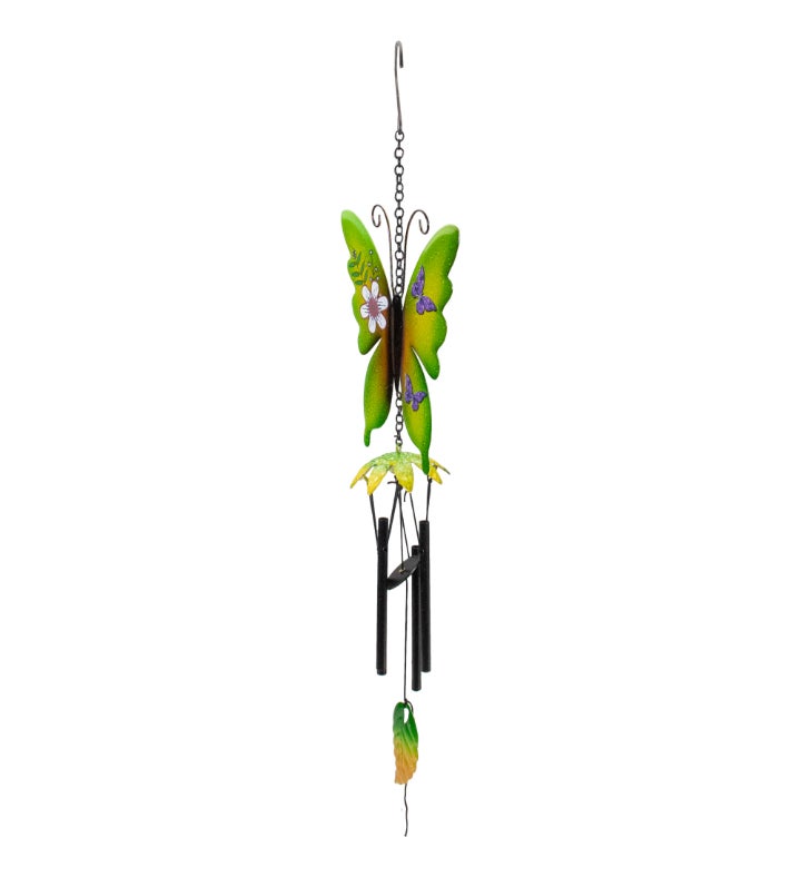 15.75" Green Metal Butterfly Outdoor Garden Windchime