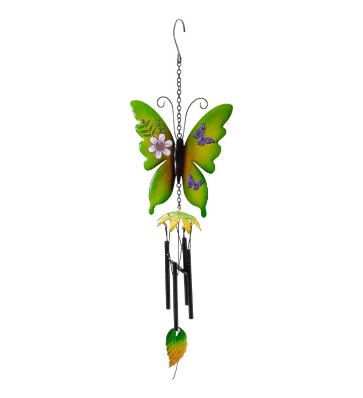 15.75" Green Metal Butterfly Outdoor Garden Windchime