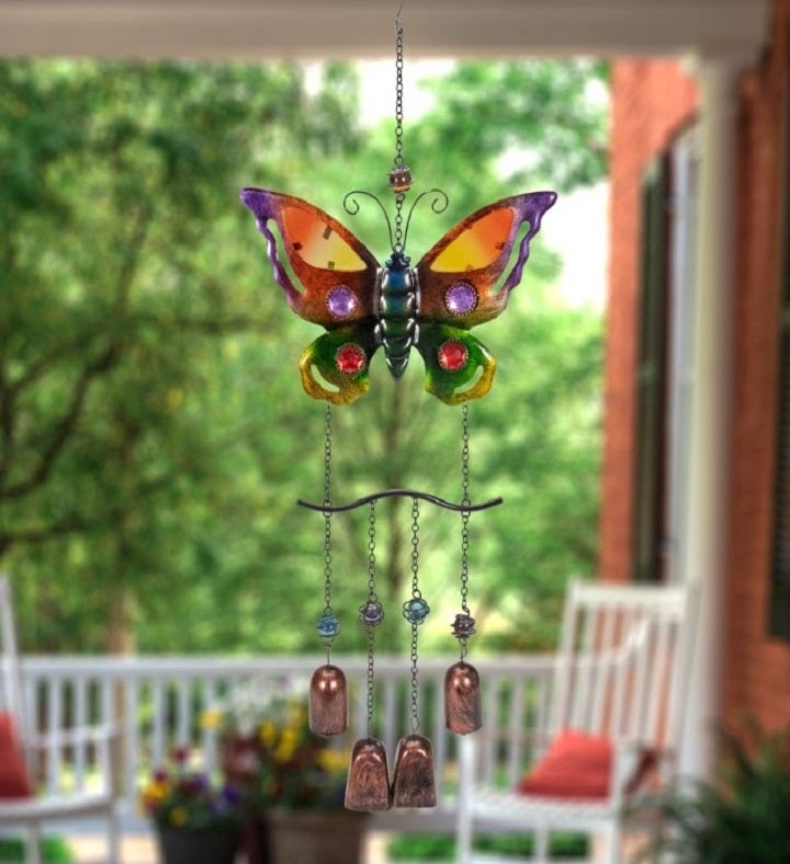 24" Purple and Bronze Butterfly Outdoor Garden Windchime