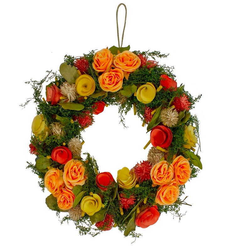 Wooden And Dried Floral With Moss And Twigs Fall Wreath 12 inch