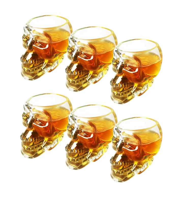 Skull Shot Glasses Set Of 6 By The Wine Savant - 3oz Skull Glasses 3" H - G