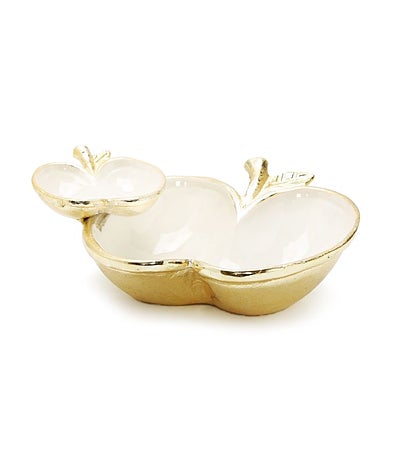 Two Apple Dish Gold/white