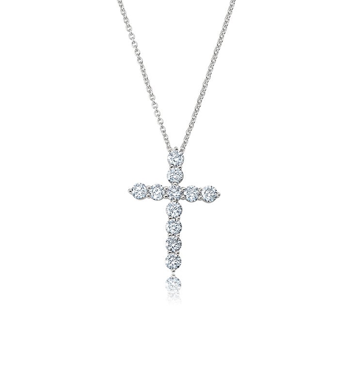 Brilliant Round Prong Set Cross Necklace