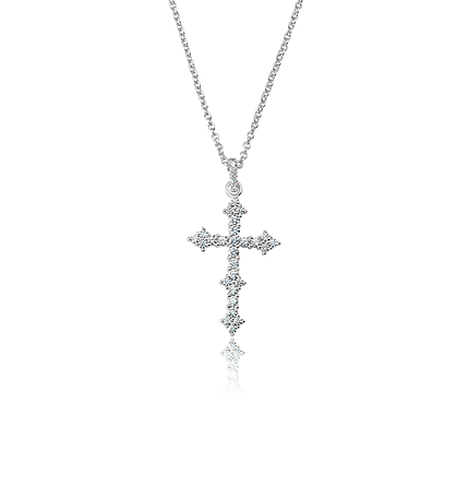 Brilliant Round Prong Set Gothic Cross Necklace