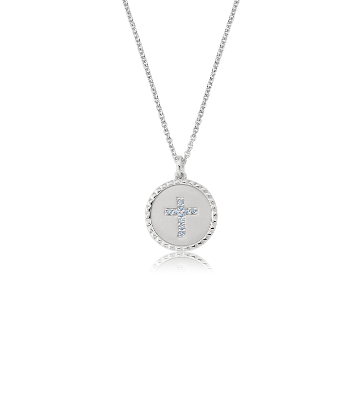 Brilliant Round Enamel Backed Cross Medallion Necklace