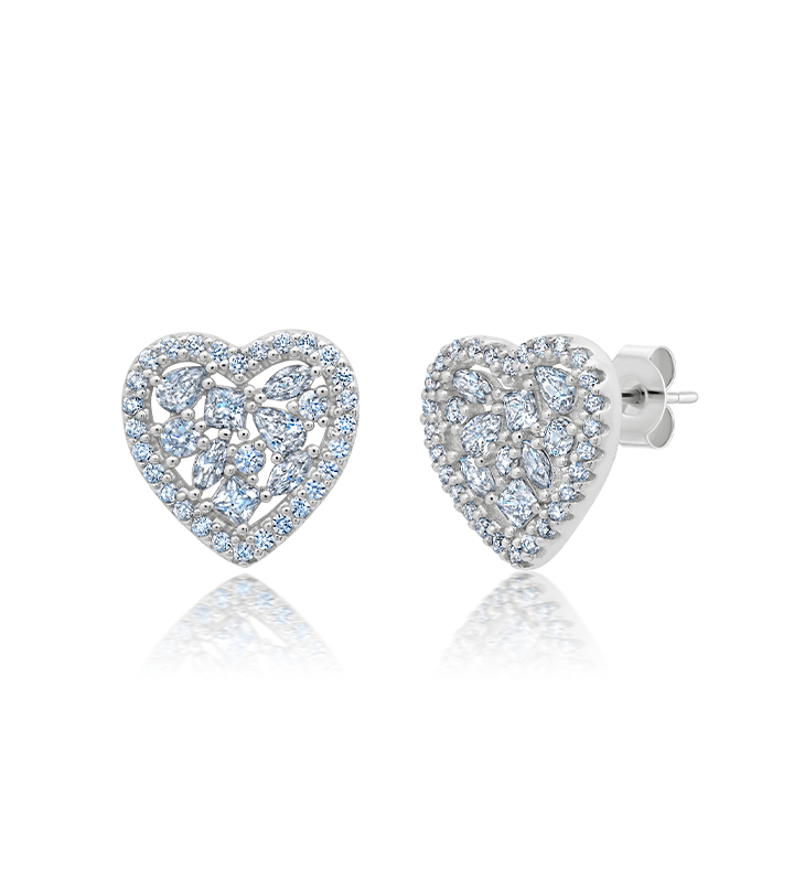 Multicut Pave Heart Shaped Earrings