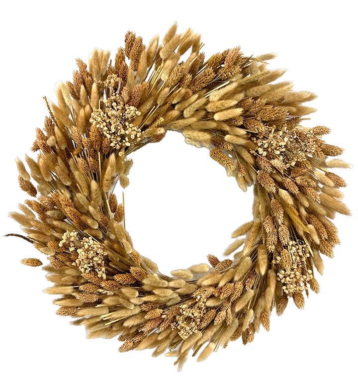 Golden Preserved Dried Wheat Grass Fall Harvest Wreath 21"