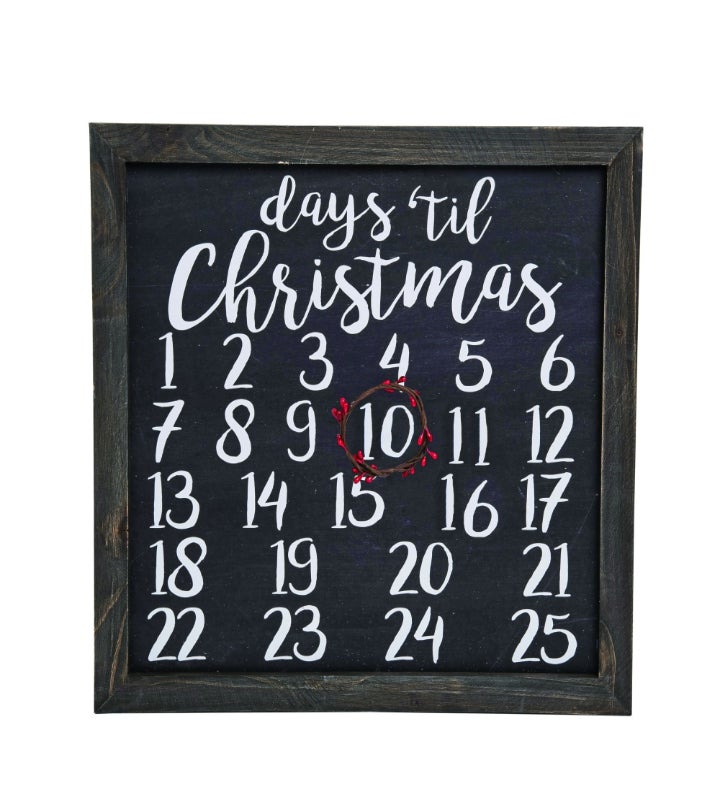 16" Black And White Christmas Countdown With Magnetic Wreath