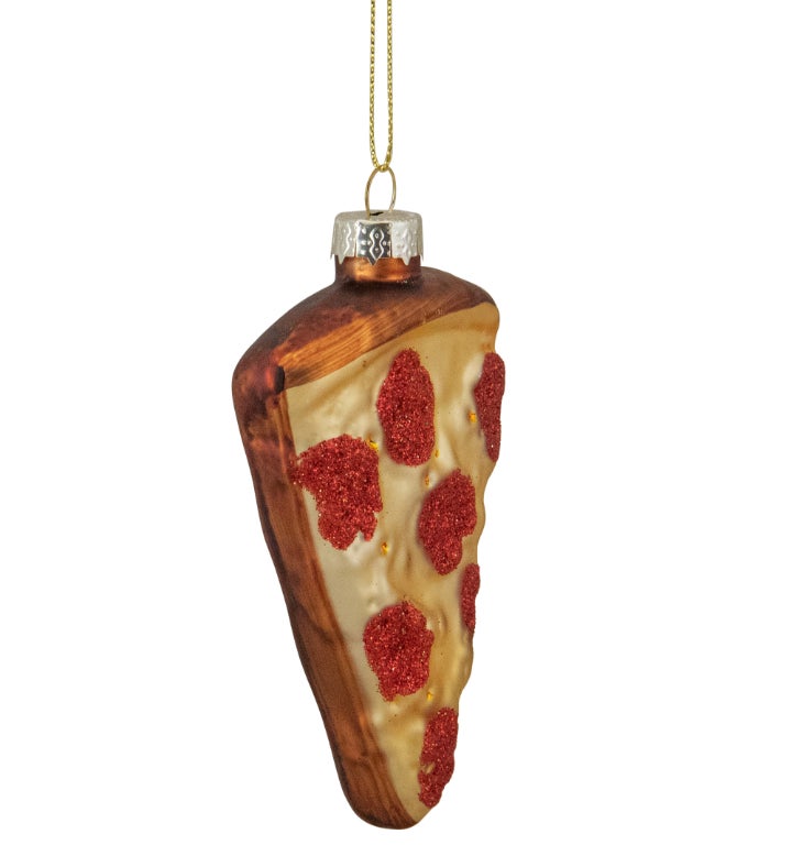 4" Pepperoni Pizza Slice Glass Christmas Ornament