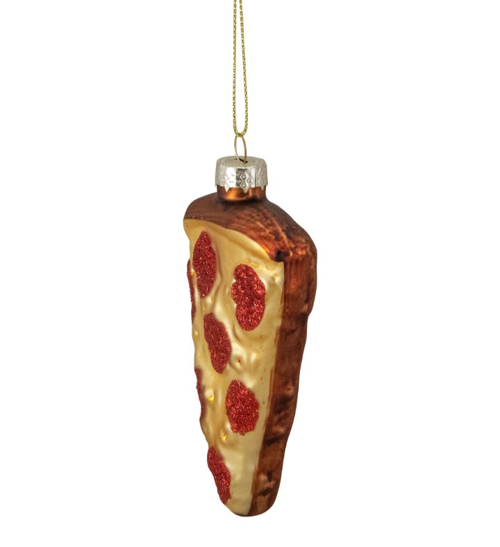 4" Pepperoni Pizza Slice Glass Christmas Ornament