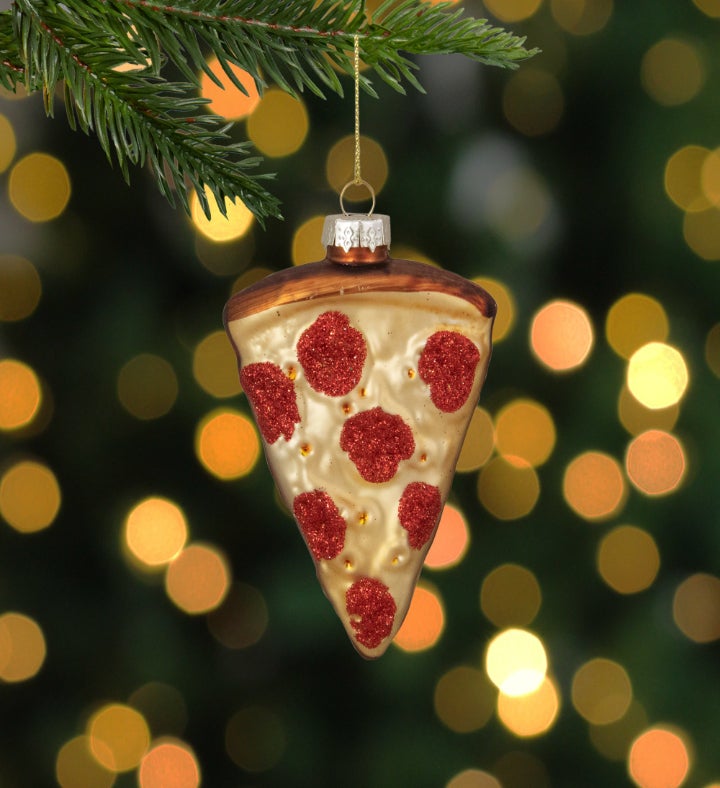 4" Pepperoni Pizza Slice Glass Christmas Ornament