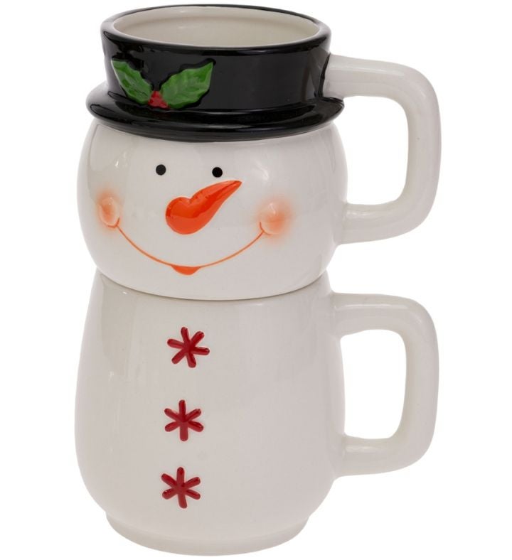 Festive Snowman Stack Mug Duo   2 Piece Set