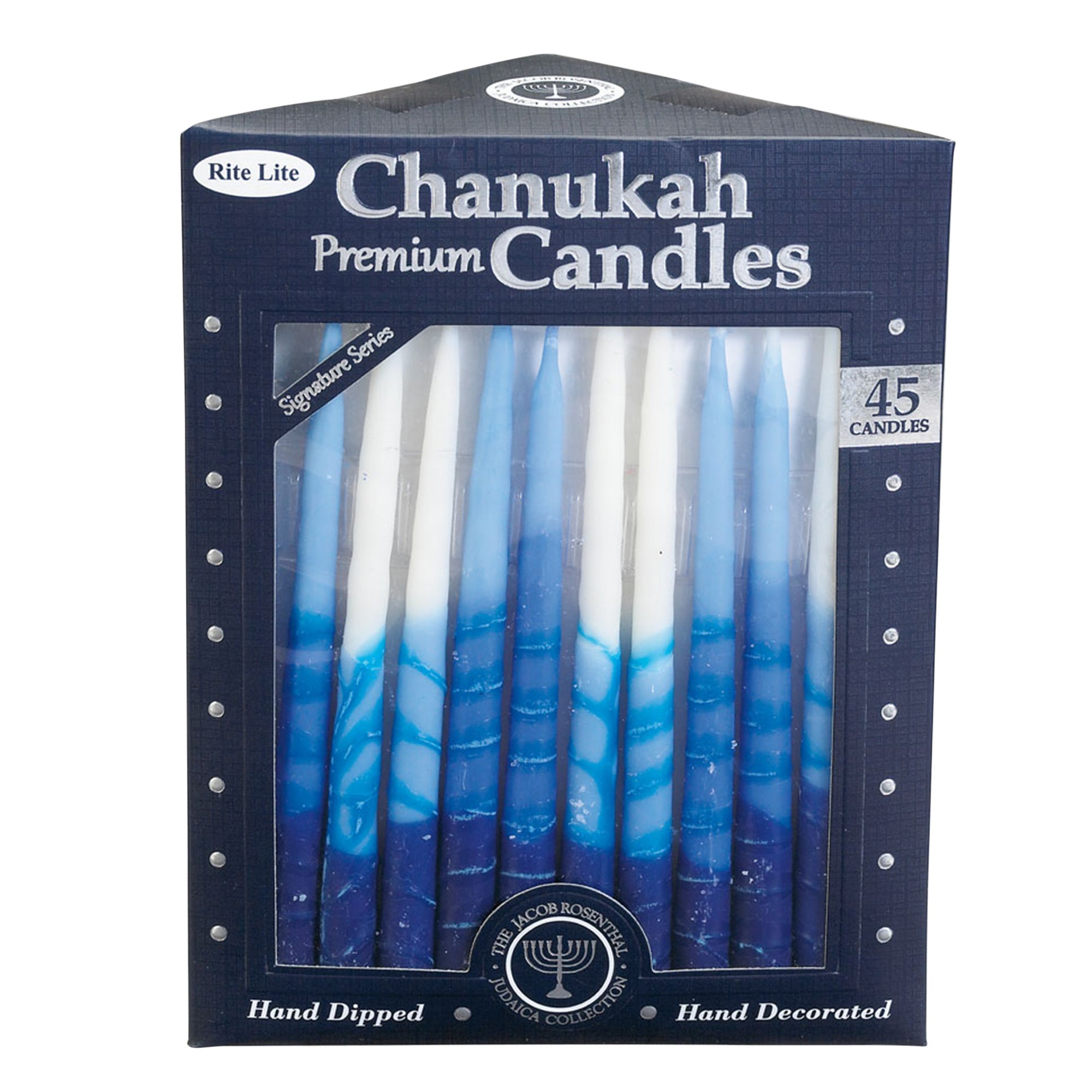Club Pack Of 45 Blue And White Chanukah Premium Hand Dipped Candles 5"