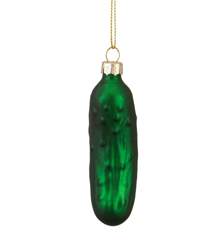 " 3.75"" Green Christmas Pickle Glass Holiday Ornament"