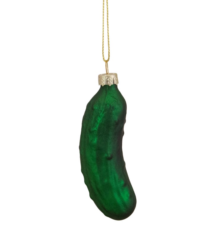 " 3.75"" Green Christmas Pickle Glass Holiday Ornament"