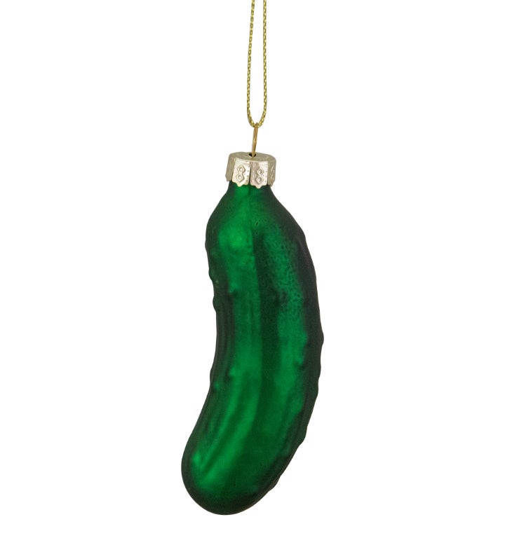 " 3.75"" Green Christmas Pickle Glass Holiday Ornament"